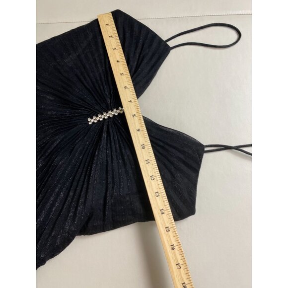 Onyx Nite Black Pleated Spaghetti Strap Mini Dress Size 8 Glam Prom Home Coming - Picture 6 of 16